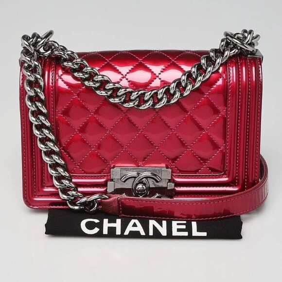 Chanel Pink Quilted Patent Leather Small Boy Bag - Picture 9 of 11